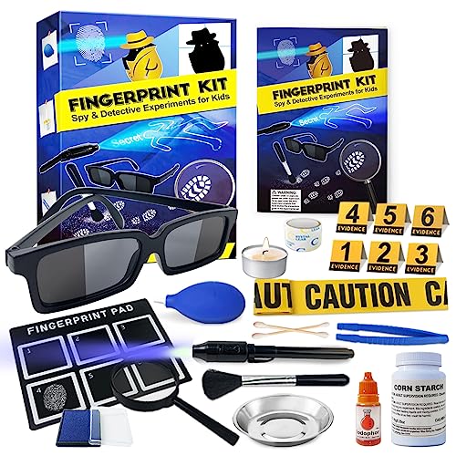 UNGLINGA Kit de espías para niños, juguetes de huellas dactilares para detectives, regalos para niños de 4, 5, 6, 7, 8, 9, 10 años, experimentos científicos, kit educativo de huellas dactilares con