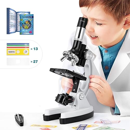 Microscopio de 62 piezas para niños de 5-7, 8-12, kit de microscopio para niños con 13 preparados y 27 diapositivas en blanco, kits de experimentos científicos, juguetes STEM para niños de 3,
