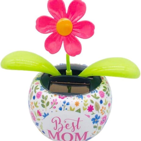 Insecto de flor rosa con solapa solar para decoración de coche, flores bailarinas ecológicas Bobblehead en macetas coloridas, aprendizaje y educación, kits de energía solar