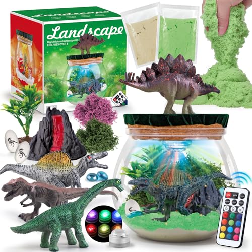Juguetes de dinosaurio para niños, kits de terrario de dinosaurios para niños, juguetes de manualidades de dinosaurios para niños de 6 a 8 años, regalos de dinosaurio iluminados para niños