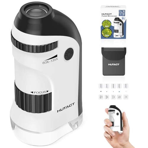 Microscopio de bolsillo para niños Miniscopio portátil: Mini microscopio 60-135X con 5 diapositivas preparadas - Educación científica y exploración de la naturaleza regalos para niños niñas 6 7 8 9 10