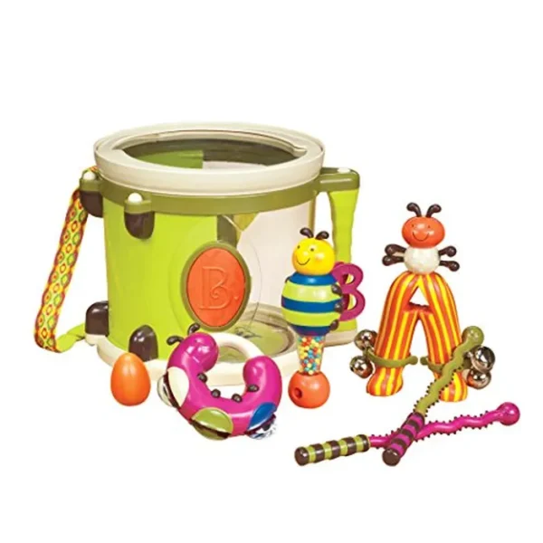 B. toys Instrumentos musicales para niños - Batería portátil - Juguetes de percusión para niños pequeños - Cascabel, pandereta, maraca y más - 18 meses + - Parum Pum Pum