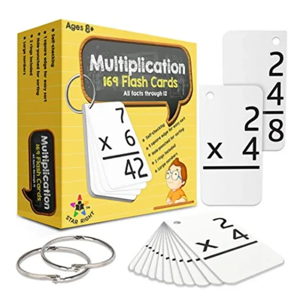 Tarjetas de multiplicación Star Right, 0-12 (169 tarjetas) con 2 anillos
