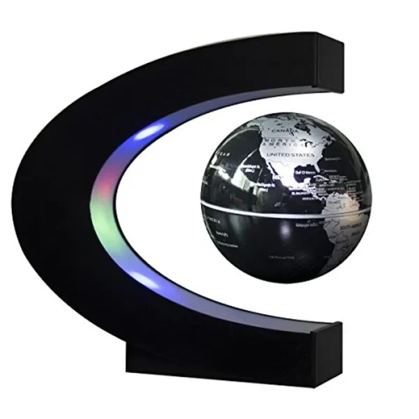 Globo giratorio flotante con luces LED, forma C de levitación, globo terráqueo magnético flotante para decoración de escritorio, de Senders, Negro-Plata