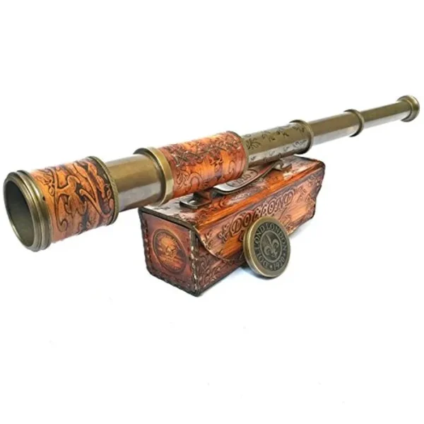 Telescopio náutico de latón pirata de mano con caja/estuche, decoración del hogar, capitán pirata, barco, juguete, regalo (14 pulgadas), rústico, vintage, decoración del hogar, regalos