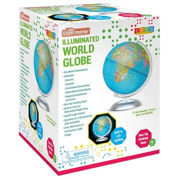Globo del mundo iluminado para niños con soporte, construido en LED para visión nocturna iluminada