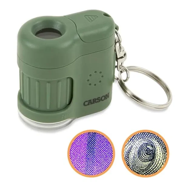 Carson MicroMini - Microscopio de bolsillo con iluminación LED de 20 x con linterna UV y LED integrada, verde (MM-280G), grande