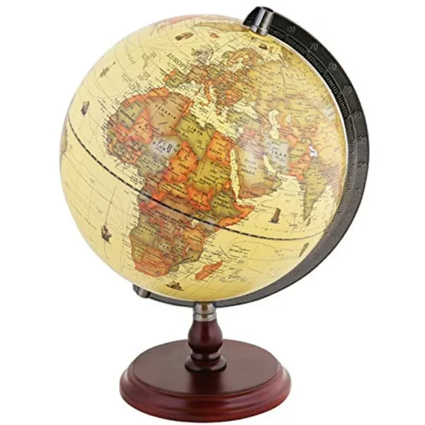 Exerz Globo antiguo de 10 pulgadas con una base de madera, globo del mundo giratorio, mapa moderno en color vintage, diámetro de 10 pulgadas