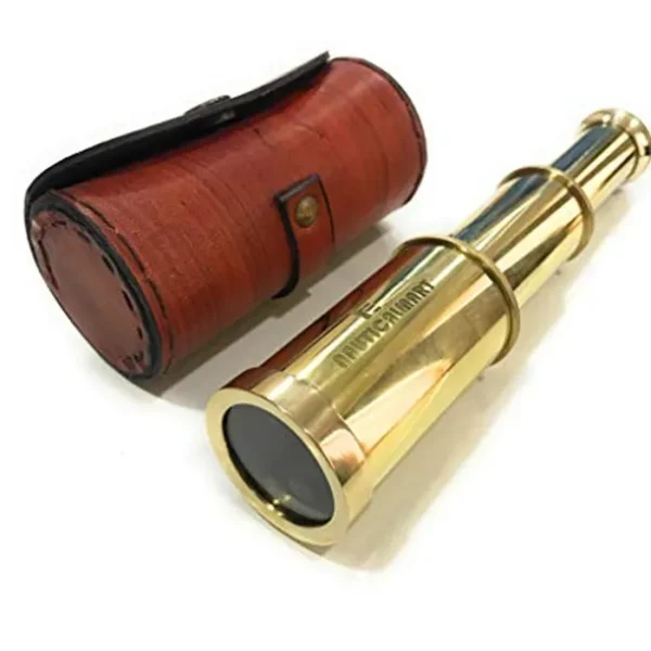 Telescopio de mano de latón macizo 6" - Cristal espía pirata náutico con estuche gratis