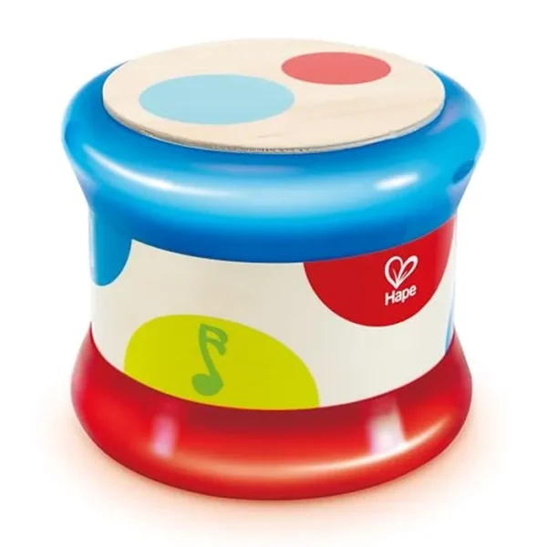 Hape Tambor para bebé, colorido tambor de balanceo, instrumento musical de juguete para niños pequeños, aprendizaje de ritmo y sonido, funciona con pilas (E0333)