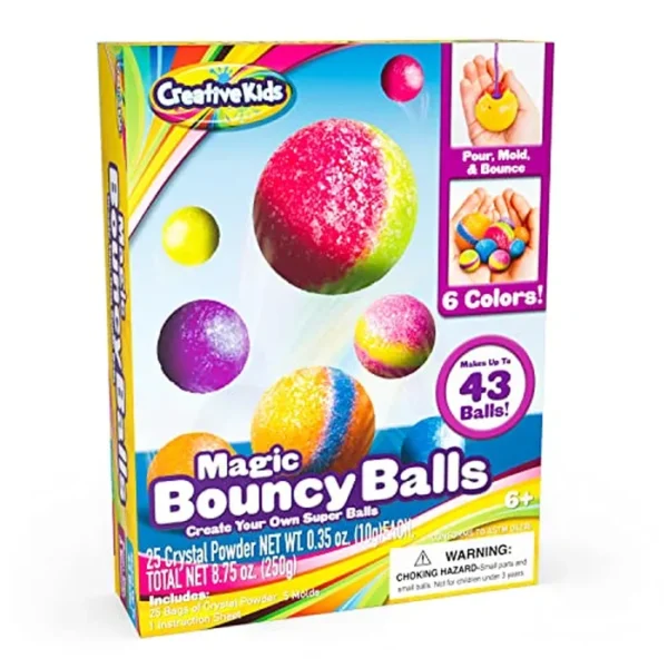 Creative Kids Magic Bouncy Balls – Juguetes STEM DIY – Kit de ciencia para niños – 25 bolsas multicolor y 5 moldes para hasta 43 bolas