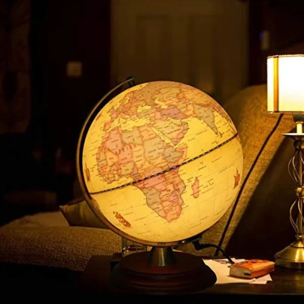 Globo terráqueo para niños con iluminación y soporte de madera, LED integrado para visión nocturna iluminada, diseño antiguo para decoración del hogar y escritorio de oficina