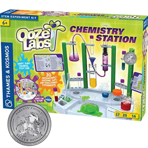Thames & Kosmos Ooze Labs - Laboratorio químico - Kit de 20 experimentos científicos, no peligrosos incluyendo slime seguro, cromatografía, ácidos, bases y más, multicolor