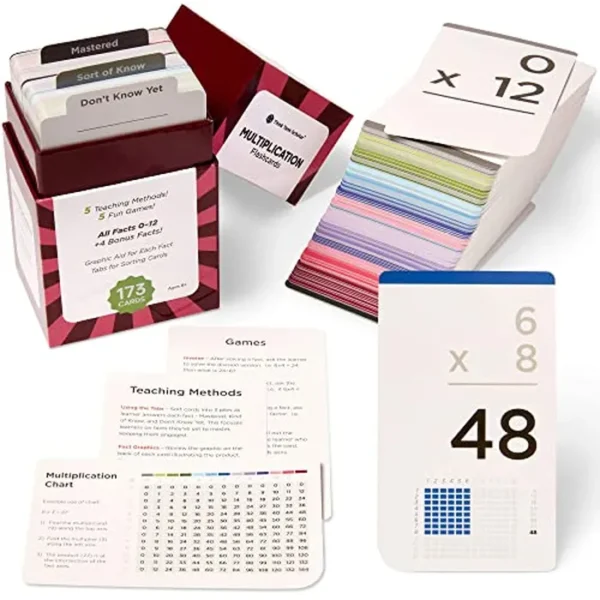 Think Tank Scholar Juego de 173 tarjetas flash de multiplicación (galardonadas) Todos los datos 0-12 Respuesta en la parte posterior, para niños en 2ª, 3ª, 4ª, 5ª, 6ª clase de grado o escuela en casa