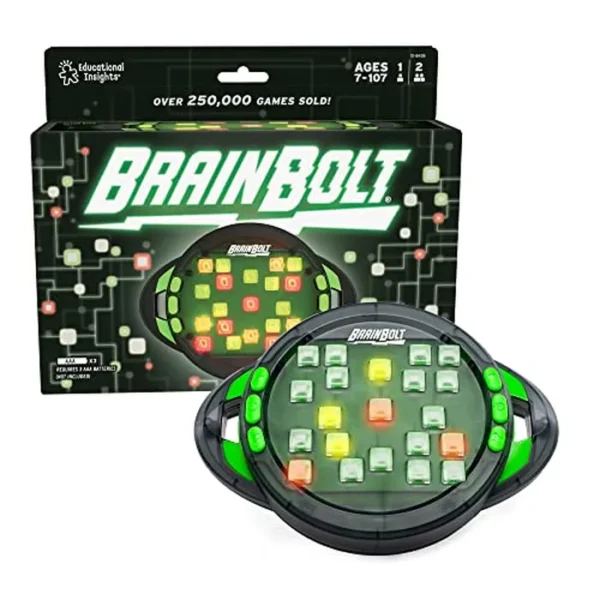 Educational Insights BrainBolt - Juego de memoria de mano con luz y sonido, juegos electrónicos de cerebro, teasers cerebrales para un solo jugador para niños, adolescentes y adultos, regalos para