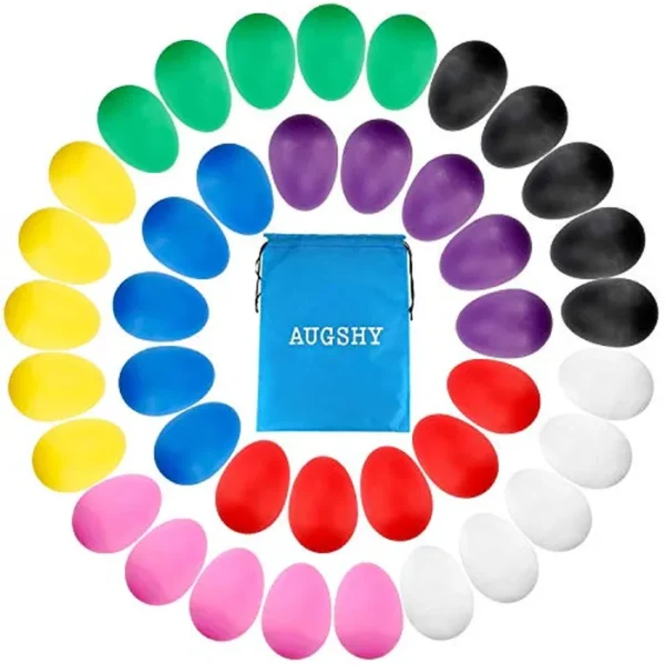 Augshy Huevos de plástico para huevos de percusión, huevos musicales, maracas, huevos de Pascua con 8 colores