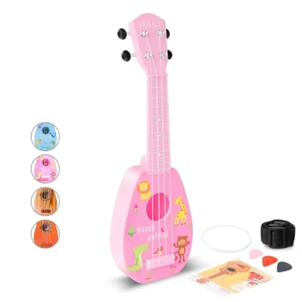 YOLOPARK Mini guitarra ukelele juguete para niños, 4 cuerdas Keep Tonos Can Play Not Electronic Ukulele, Niños Instrumentos Musicales Juguetes Educativos para Principiantes (rosa, 18.9 in)