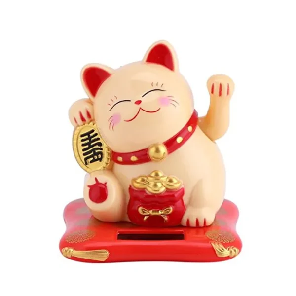 Fortune Lucky Wealth - Gato de bienvenida con energía solar, lindo gato con brazo agitado, decoración para el hogar (amarillo)