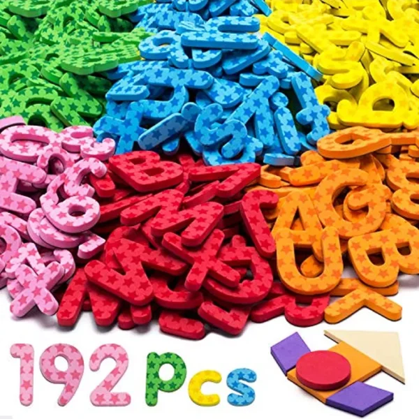 Juego de 192 letras magnéticas, números de 9 colores (con bloques de patrones, símbolos), imanes del alfabeto, regalo para niños en edad preescolar, juguete educativo para nevera, refrigerador,