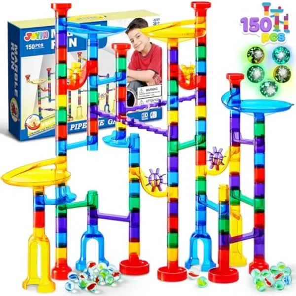 JOYIN 150 piezas de bloques de construcción de bloques de construcción con 5 canicas de vidrio que brillan en la oscuridad, juguete educativo STEM de bloques de construcción