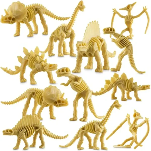 Bedwina Esqueleto de fósil de dinosaurio, paquete de 24 huesos surtidos de figuras de dinosaurio de plástico de 3.7 pulgadas para niños, kit de excavación de ciencia, cubos de arena de excavación,