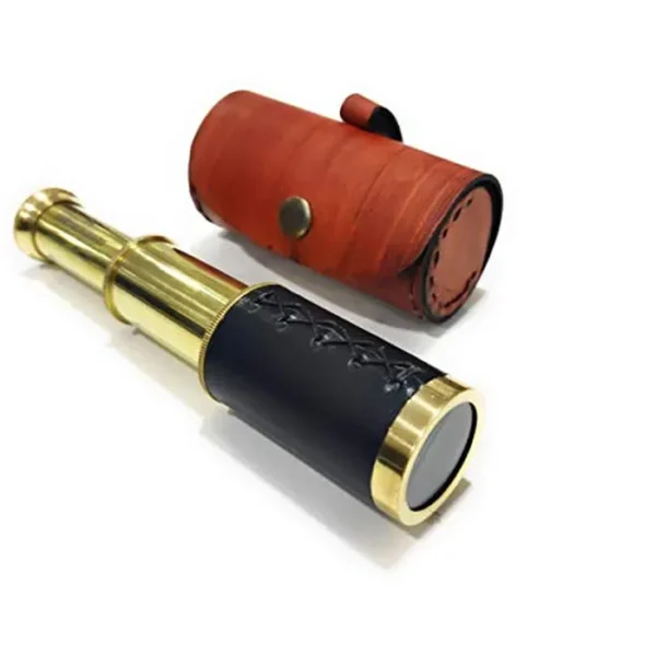 NauticalMart Telescopio de vidrio espía de mano de 6 pulgadas con bolsa marrón de cuero cilíndrico - Telescopio funcional de navegación pirata - Coleccionables náuticos