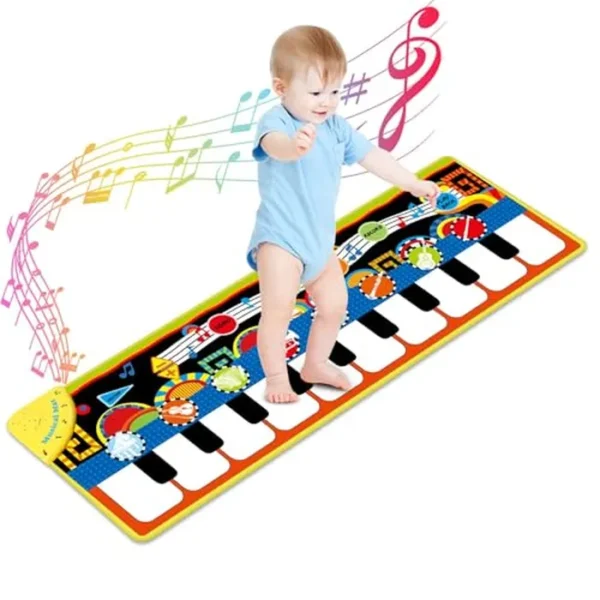 Cyiecw alfombra musical de piano, para tocar y bailar, con 19 teclas, 8 instrumentos musicales para seleccionar, bocina integrada, función de grabación, para niños y niñas, de 43.3 x 14.2 pulgadas