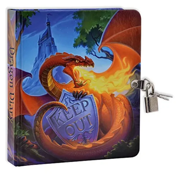MOLLYBEE KIDS Keep Out Glow in the Dark Lock and Key Dragon Diary, 208 páginas, mide 6.25 x 5.5 pulgadas