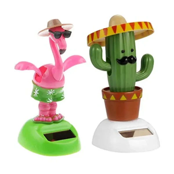 2 unids Solar Powered Car Toy Animal Solar Powered Dancing Dolls Dancing Cactus Crane Home Car Ornamento Niños Juguetes Regalos