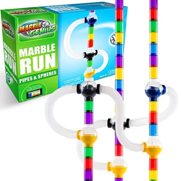 Marble Genius Marble Run - Juego de accesorios para tuberías y esferas, 10 piezas en total (4 tubos, una rampa, 5 esferas), alternantes, rectos y tubos para crear emocionantes laberintos, pistas,