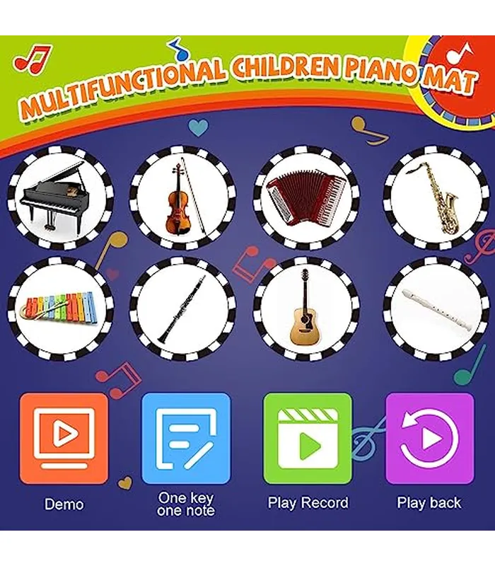 B07MBDZCXT03 RenFox - Tapetes musicales infantiles, alfombra con teclado de piano y pista de baile, manta de mascotas, tapete de juego táctil, juguetes de educación temprana para bebés y niños (43.3 x 14.2 pulgadas)