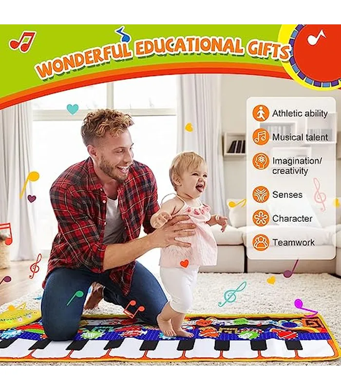 B07MBDZCXT04 RenFox - Tapetes musicales infantiles, alfombra con teclado de piano y pista de baile, manta de mascotas, tapete de juego táctil, juguetes de educación temprana para bebés y niños (43.3 x 14.2 pulgadas)