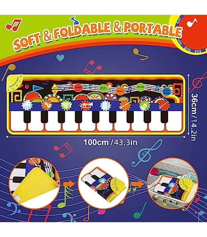 B07MBDZCXT06 RenFox - Tapetes musicales infantiles, alfombra con teclado de piano y pista de baile, manta de mascotas, tapete de juego táctil, juguetes de educación temprana para bebés y niños (43.3 x 14.2 pulgadas)
