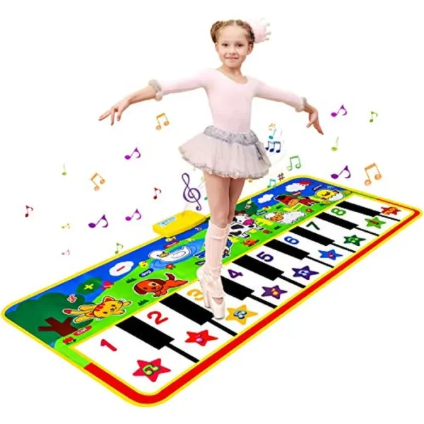 M SANMERSEN Tapete de piano, 53 x 23 pulgadas, juguetes musicales para niños pequeños, tapete de juego táctil de piano de piso con 8 sonidos de animales, tapete de baile con teclado de música,