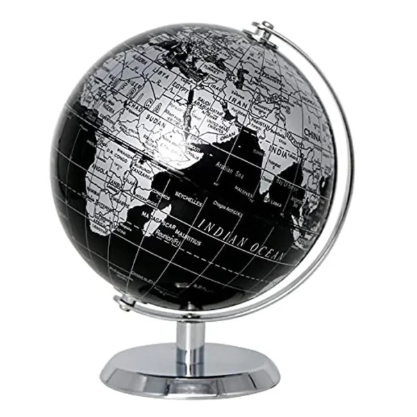 Exerz World Globe Black Dia 5.5 pulgadas - Mini globo educativo de la Tierra - Base de metal - Negro metálico
