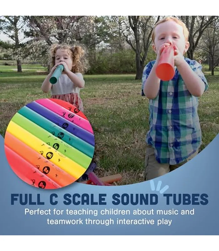 B07PS627LW03 Constructive Playthings Boomwhackers - Tubos de música, tubo de sonido musical a escala C a C, instrumentos de aula para niños, juego diatónico de 8