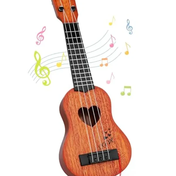 YEZI - Ukelele clásico de juguete para niños, tipo guitarra, instrumento musical, marrón