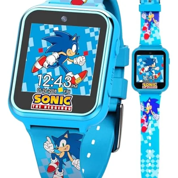 SEGA Sonic the Hedgehog - Reloj inteligente con pantalla táctil de aprendizaje educativo para niños, niñas, niños pequeños, cámara para selfies, juegos de aprendizaje, alarma, calculadora, podómetro