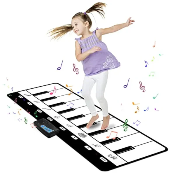 M SANMERSEN Tapete de piano, tapete musical para niños, tapete para teclado de piano de piso, con 8 instrumentos, sonidos, música, baile, tapete de juego, juguetes educativos tempranos, regalos de
