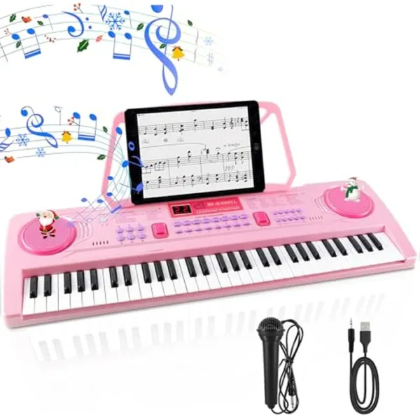 WOSTOO Piano de teclado para niños, teclado portátil de 61 teclas, piano digital electrónico, piano musical educativo de aprendizaje temprano, teclado de juguete para principiantes con soporte de