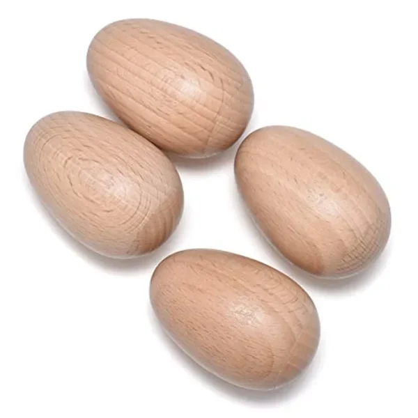 Juego de 4 agitadores de huevos de madera, instrumentos de percusión musical, acabado natural