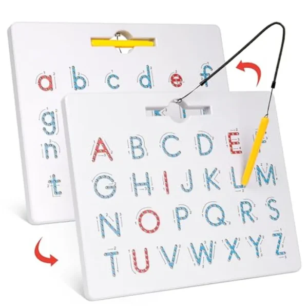 GAMENOTE Tablero magnético de letras de doble cara – 2 en 1 con imanes del alfabeto, tablero de trazado para niños pequeños, letras ABC, mayúsculas y minúsculas, juguetes educativos de aprendizaje