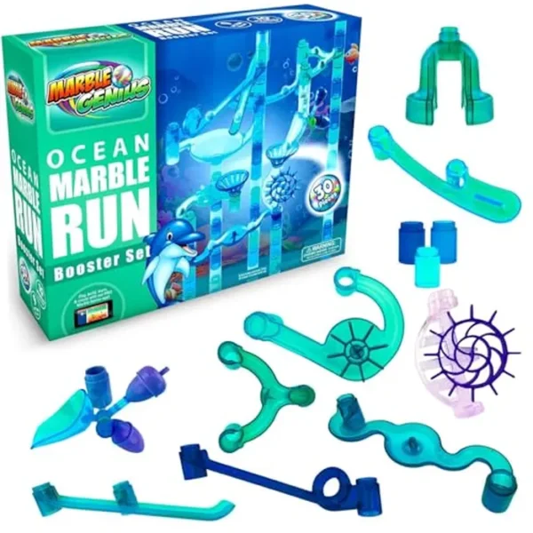 Marble Genius Marble Run Booster Set – 30 piezas en total (10 piezas de acción incluidas), bloques de construcción de juguetes para edades de 3 años en adelante, con acceso a la aplicación de