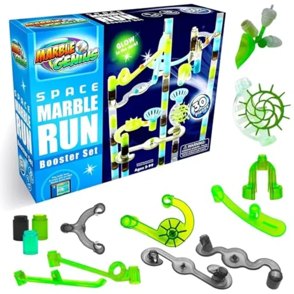 Marble Genius Marble Run Booster Set – 30 piezas en total (10 piezas de acción incluidas), bloques de construcción de juguetes para edades de 3 años en adelante, con acceso a la aplicación de