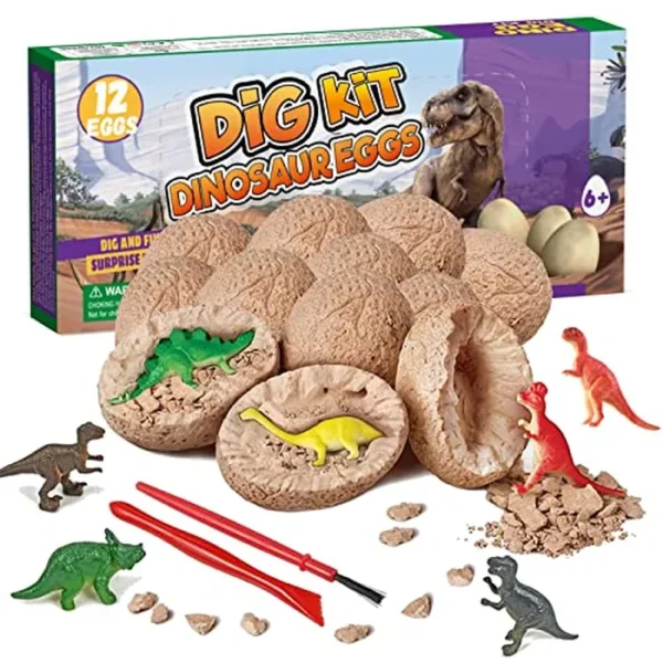 Kit de excavación de huevos de dinosaurio, paquete de 12 kits de experimentos científicos de excavación de huevos de dinosaurio para niños de 4 a 12, cesta de Pascua/relleno de calcetines, juguetes