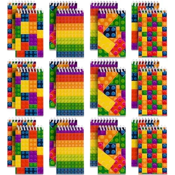 Mini cuadernos de bloques de construcción (a granel de 32) bloc de notas en espiral en varios estilos de ladrillo, en tamaño de bolsillo para niños, para recuerdos de fiesta de cumpleaños, rellenos de