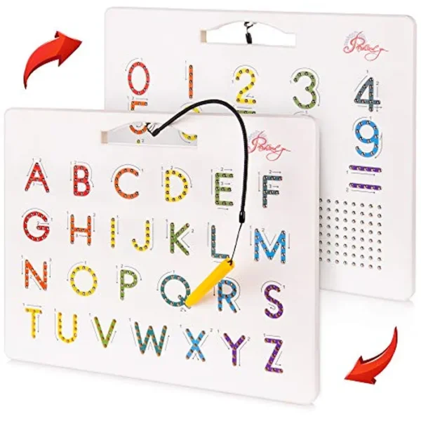 Tablero magnético de trazado del alfabeto, letras y números de doble cara, tablero de seguimiento magnético, imanes ABC aprenden a escribir con bolígrafo magnético, aprendizaje de letras de juguete