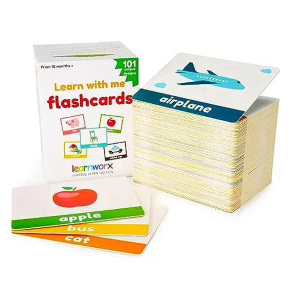 Learnworx - Tarjetas didácticas para niños pequeños, 101 tarjetas, 202 lados, para aprender objetos, números y juegos, gran valor, aprendizaje divertido y tarjetas educativas.
