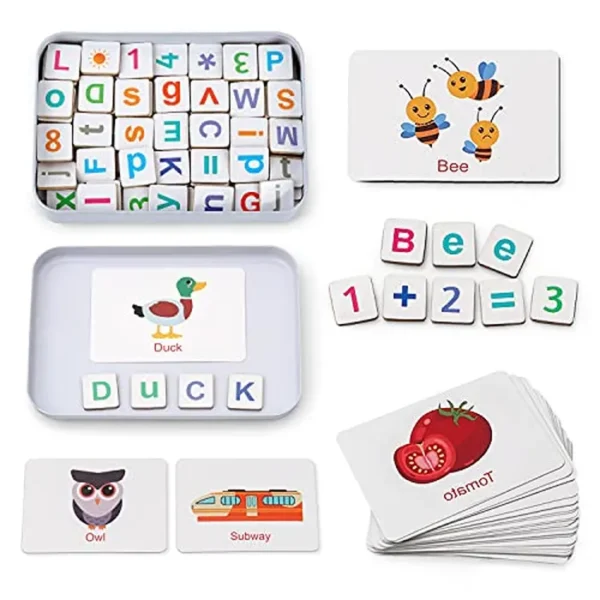 Coogam - Letras magnéticas de madera y números de juguetes, imanes para el refrigerador, tarjetas del alfabeto ABC, palabras, conteo de ortografía, juego de aprendizaje mayúsculas, matemáticas básicas, para niños de 3, 4, 5 años, preescolar, niño y niña