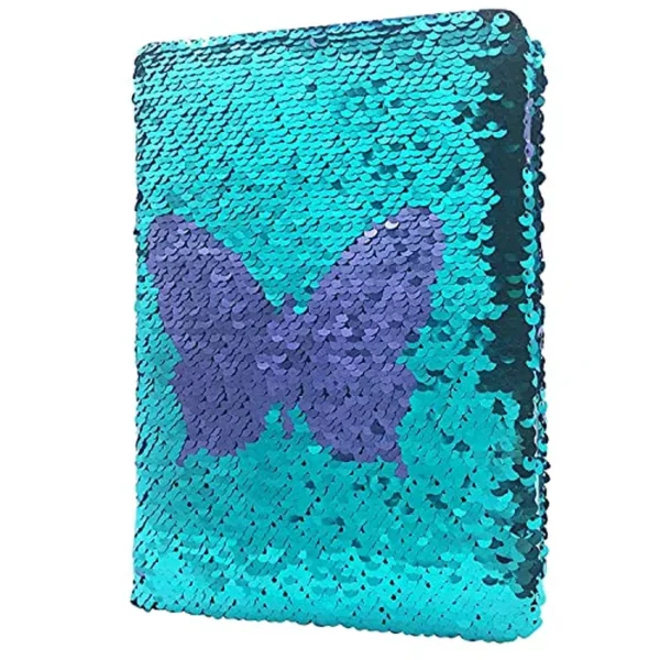 GINMLYDA Diario de lentejuelas para niñas de 8.5 x 5.5 pulgadas, 160 páginas rayadas para niñas, cuaderno reversible de mariposa con secuencia abatible para adolescentes, preescolar, escritura,
